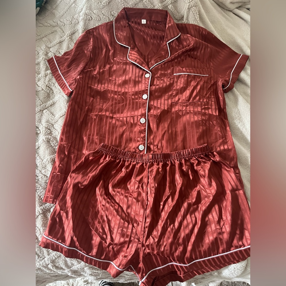 Burnt orange pajama set- top size L, shorts size M